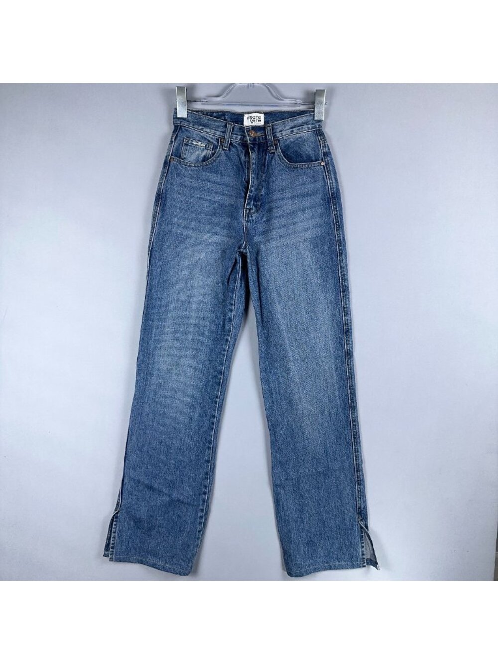 Insane Gene Straight-Leg Jeans 100% Cotton Womens Size 1 Blue Wash Split Hems